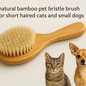 Natural Bamboo Pet Bristle Brush For Short Haired Cats And Small Dogs To Enhance Coat Shine